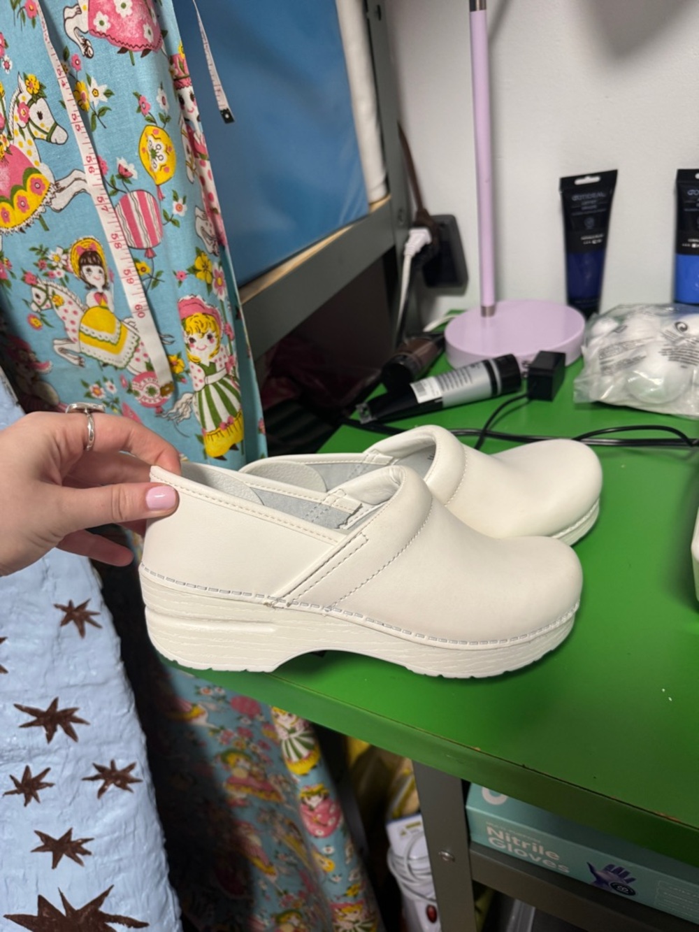 Dansko White Leather Professional Clogs only worn once inside